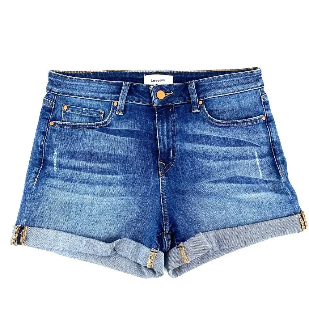 Anthropologie Level 99 Megan Jean Shorts Sz 30 Blue‎ Stretch Denim Cuffed - Picture 2 of 10
